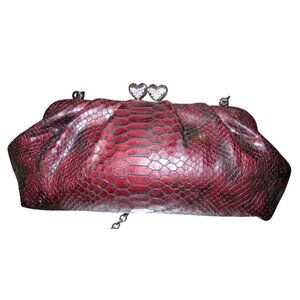 Brighton Limited Edition Red Python Embossed Leather heart kiss lock clutch
